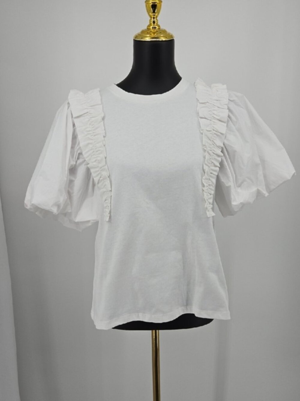 White Ruffle Puff Sleeve Blouse Size L - Picture 5 of 13